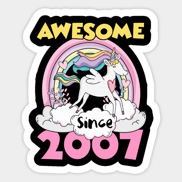 Cute Awesome Unicorn 2007 Funny Gift Pink Sticker by saugiohoc994